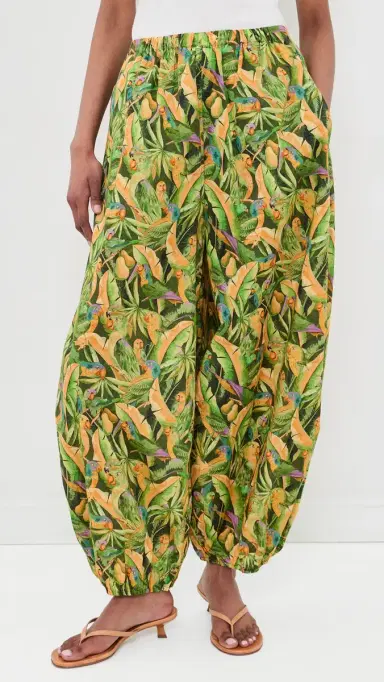 Farm Rio Balloon Pants Parrots Forest Green L | Thumbnail 2