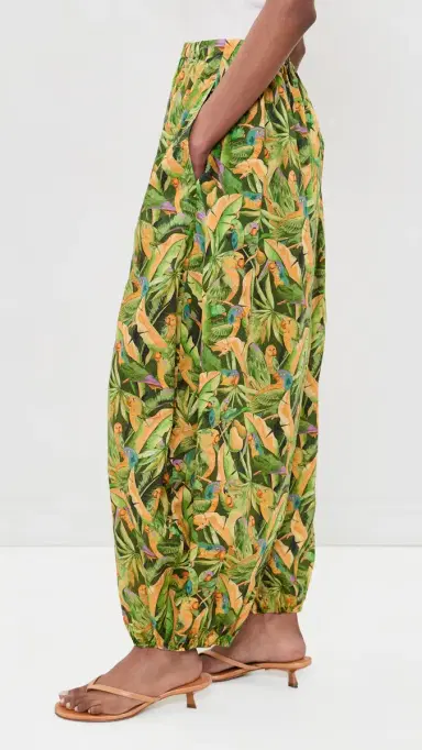 Farm Rio Balloon Pants Parrots Forest Green L | Thumbnail 4