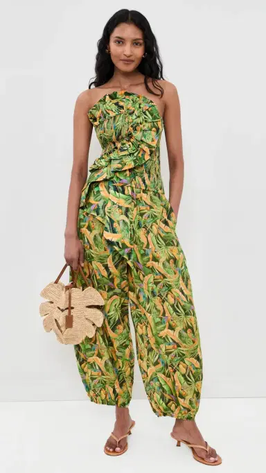 Farm Rio Balloon Pants Parrots Forest Green L | Thumbnail 5