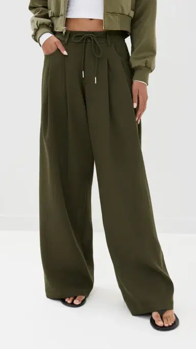 LIONESS Slouched Tie Up Pants Army Green S | Thumbnail 2