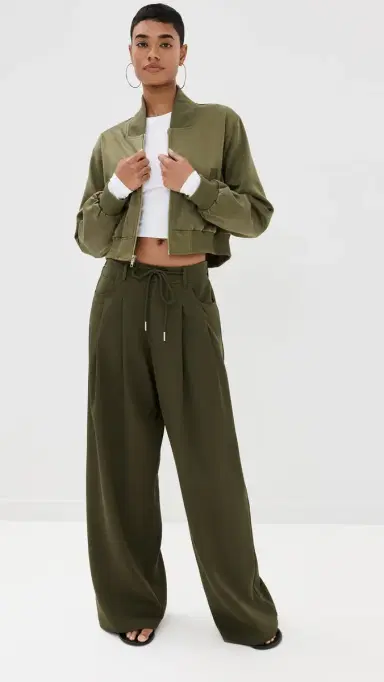 LIONESS Slouched Tie Up Pants Army Green S | Thumbnail 5