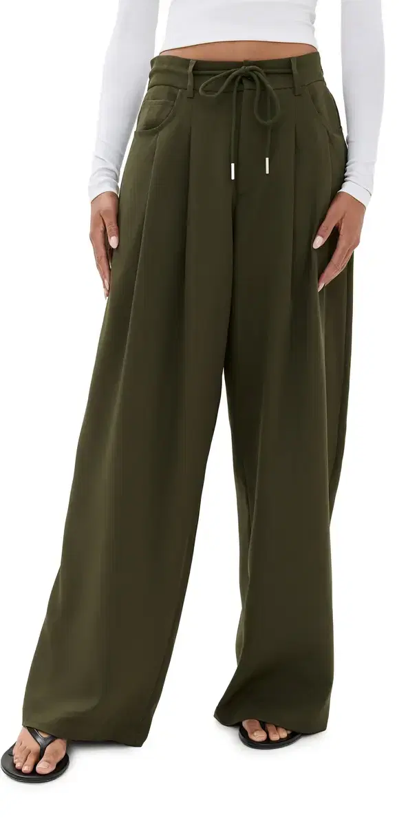 louched Tie Up Pants Army Green