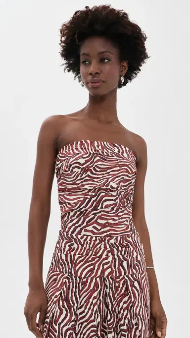 Proenza Schouler White Label Maisy Strapless Poplin Top Rust/Cream Multi 8 | Thumbnail 2