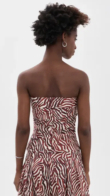 Proenza Schouler White Label Maisy Strapless Poplin Top Rust/Cream Multi 8 | Thumbnail 3