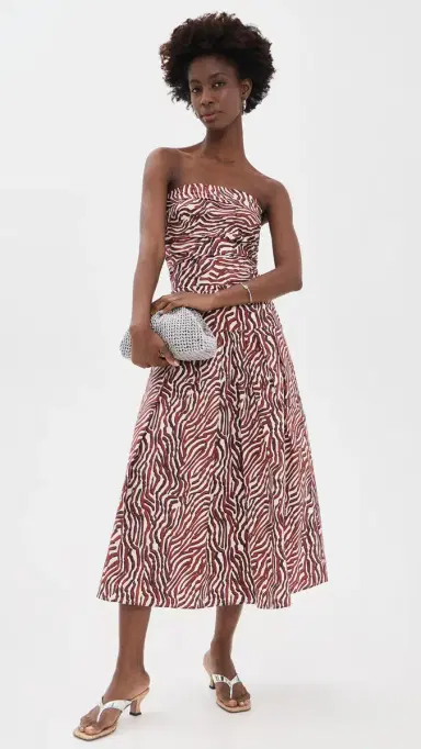 Proenza Schouler White Label Maisy Strapless Poplin Top Rust/Cream Multi 8 | Thumbnail 5