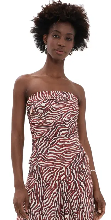 Proenza Schouler White Label Maisy Strapless Poplin Top Rust/Cream Multi 8 | Thumbnail 1