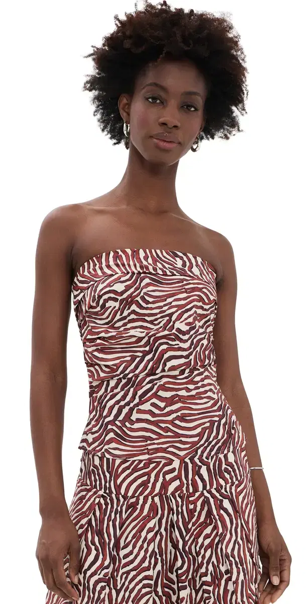 Maisy Strapless Poplin Top Rust/Cream Multi