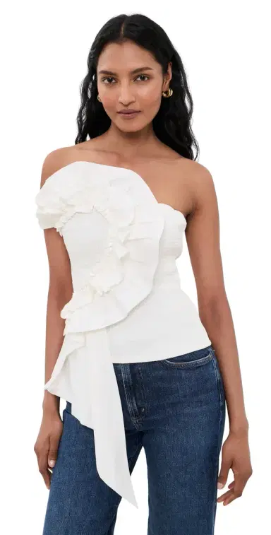 FARM Rio Smocked Strapless Top White | Thumbnail 1 FARM Rio Smocked Strapless Top White | Thumbnail 1