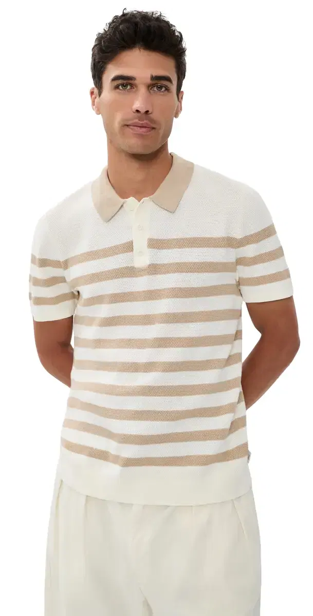 Onia Cotton Textured Knit Polo Egret/Dune