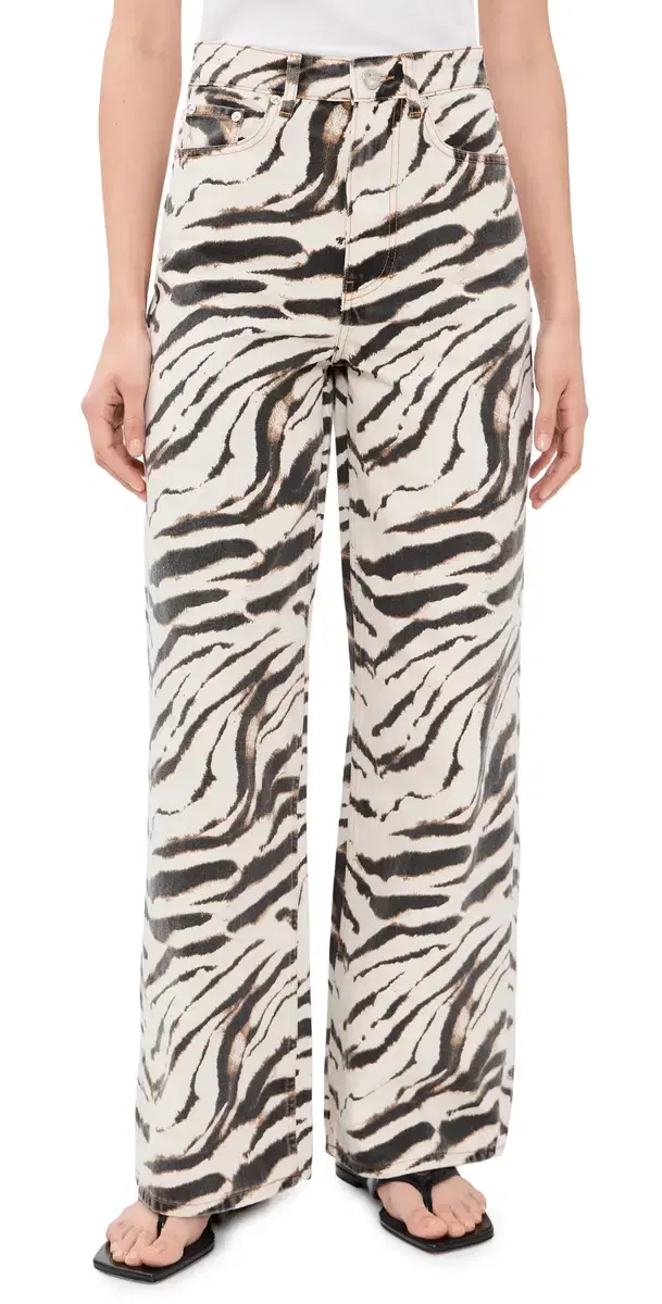 GANNI Print Denim Lari Jeans Egret
