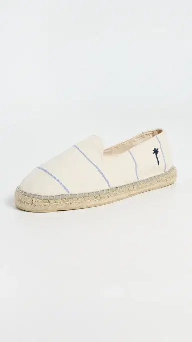 MANEBI Canvas Stripe Classic Espadrilles Navy Blue Microstripe on Beige | Thumbnail 2