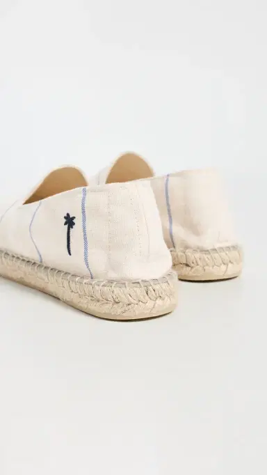 MANEBI Canvas Stripe Classic Espadrilles Navy Blue Microstripe on Beige | Thumbnail 3