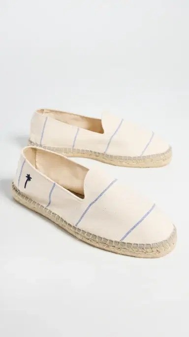 MANEBI Canvas Stripe Classic Espadrilles Navy Blue Microstripe on Beige | Thumbnail 4