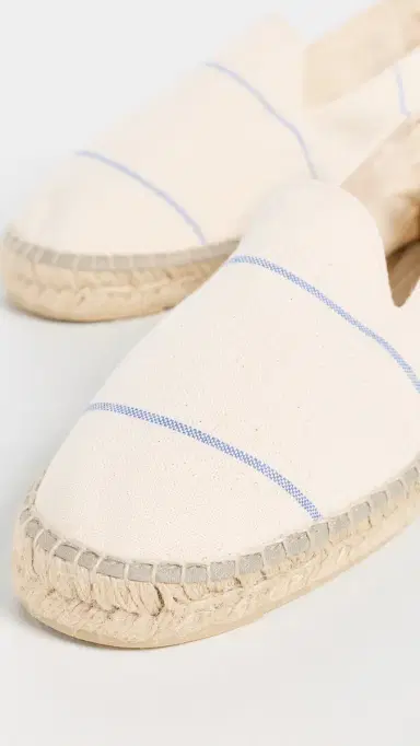 MANEBI Canvas Stripe Classic Espadrilles Navy Blue Microstripe on Beige | Thumbnail 5