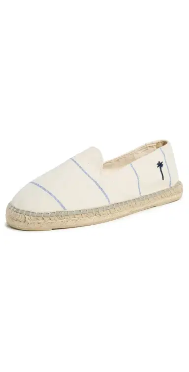 MANEBI Canvas Stripe Classic Espadrilles Navy Blue Microstripe on Beige | Thumbnail 1