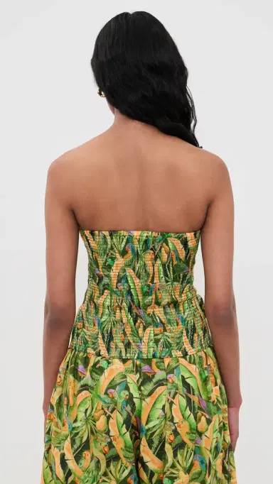 Farm Rio mocked Strapless Top Parrots Forest Green | Thumbnail 3