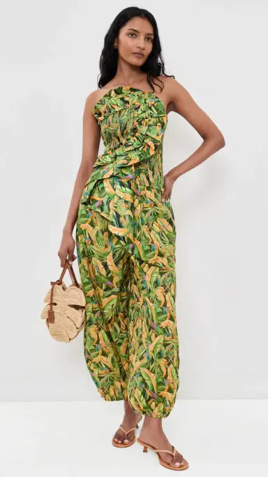 Farm Rio mocked Strapless Top Parrots Forest Green | Thumbnail 5