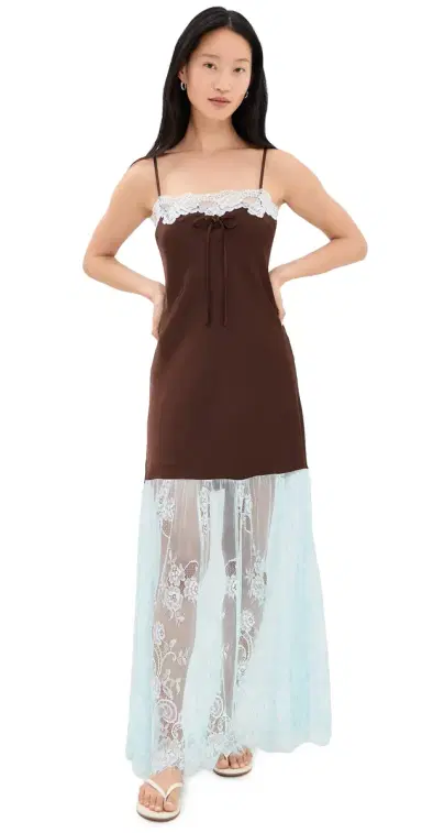 Show Me Your Mumu Celine Dress Chocolate/Baby Blue S | Thumbnail 1
