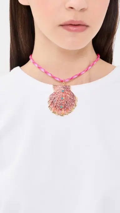 Logan Tay Dark Pink Rope Seashell Necklace Pink One Size | Thumbnail 3