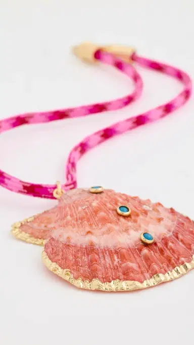 Logan Tay Dark Pink Rope Seashell Necklace Pink One Size | Thumbnail 4