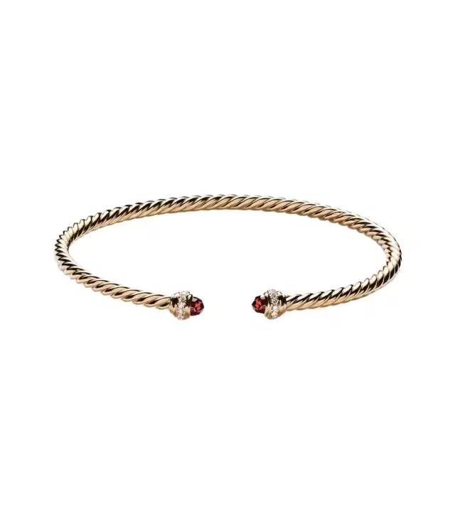 Cablespira Flex 18kt gold cuff bracelet with garnets and diamonds