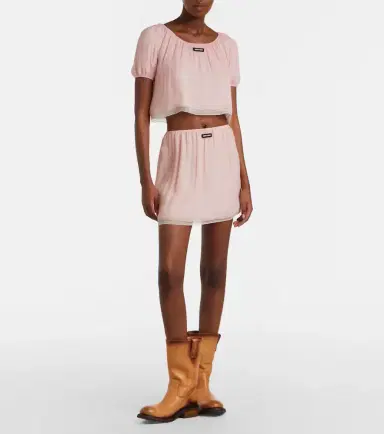 Miu Miu Layered silk chiffon crop top | Thumbnail 3 Miu Miu Layered silk chiffon crop top | Thumbnail 3