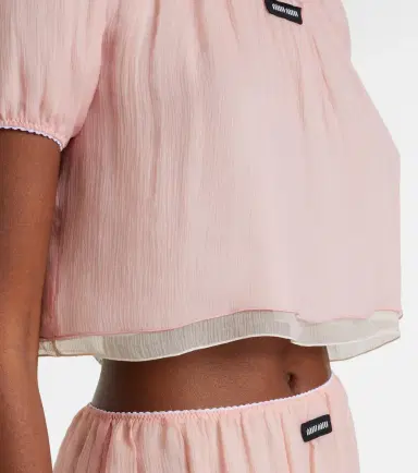 Miu Miu Layered silk chiffon crop top | Thumbnail 4 Miu Miu Layered silk chiffon crop top | Thumbnail 4