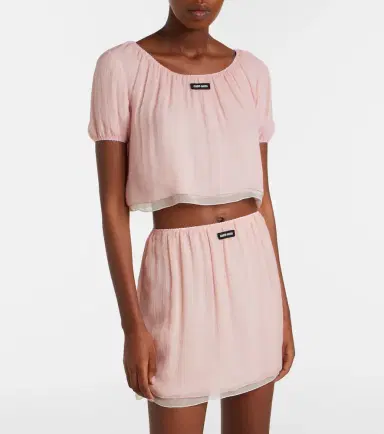 Miu Miu Layered silk chiffon crop top | Thumbnail 5 Miu Miu Layered silk chiffon crop top | Thumbnail 5