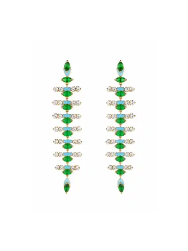 Wish Fine Jewelry 3.62ct Diamond Emerald 18K Gold Dangle Drop Earrings | Thumbnail 1