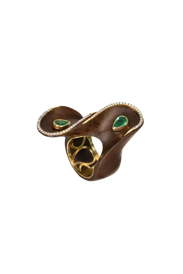 Silvia Furmanovich Diamond Twisted Brauna Wood Ring