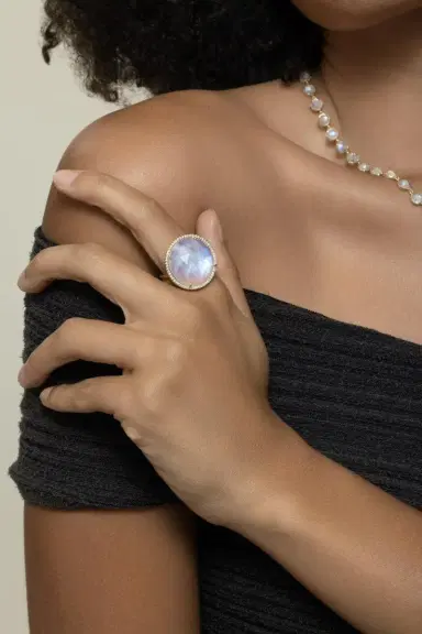 IRENE NEUWIRTH JEWELRY Rainbow Moonstone Halo Ring | Thumbnail 3