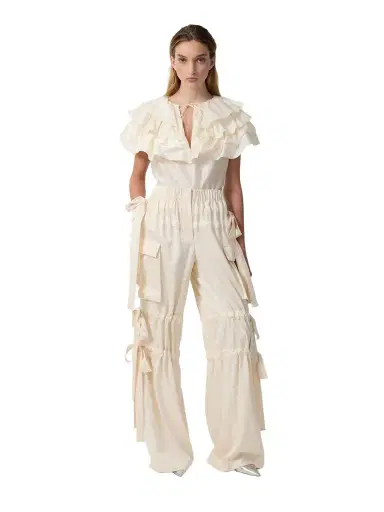 Aknvas The Linda cape top in cream taffeta | Thumbnail 1 Aknvas The Linda cape top in cream taffeta | Thumbnail 1