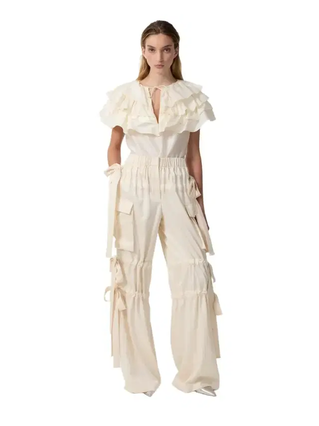 Aknvas The Linda cape top in cream taffeta