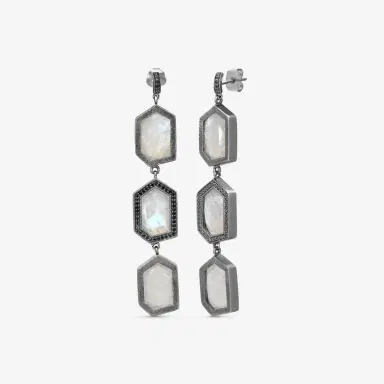 Leslie Greene Leslie Greene Stainless Steel Black Diamond Moonstone Drop Earrings by The Solist | Thumbnail 2