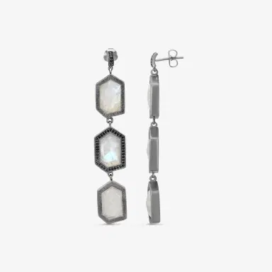 Leslie Greene Leslie Greene Stainless Steel Black Diamond Moonstone Drop Earrings by The Solist | Thumbnail 3