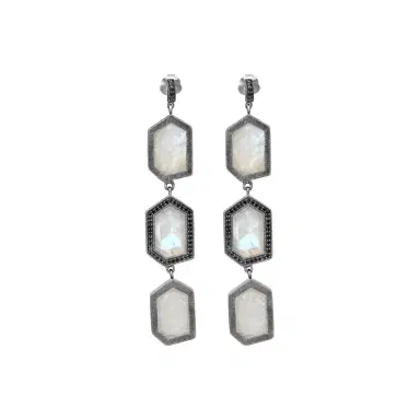 Leslie Greene Leslie Greene Stainless Steel Black Diamond Moonstone Drop Earrings by The Solist | Thumbnail 1