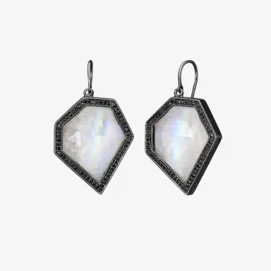 Leslie Greene Leslie Greene Stainless Steel Black Diamond Moonstone Drop Earrings by The Solist | Thumbnail 2