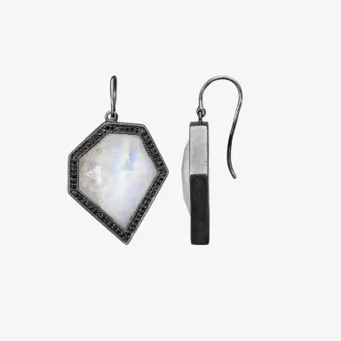 Leslie Greene Leslie Greene Stainless Steel Black Diamond Moonstone Drop Earrings by The Solist | Thumbnail 3