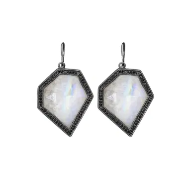 Leslie Greene Leslie Greene Stainless Steel Black Diamond Moonstone Drop Earrings by The Solist | Thumbnail 1