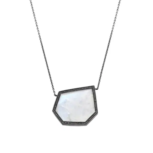 Leslie Greene Leslie Greene Stainless Steel Black Diamond Moonstone Necklace by The Solist