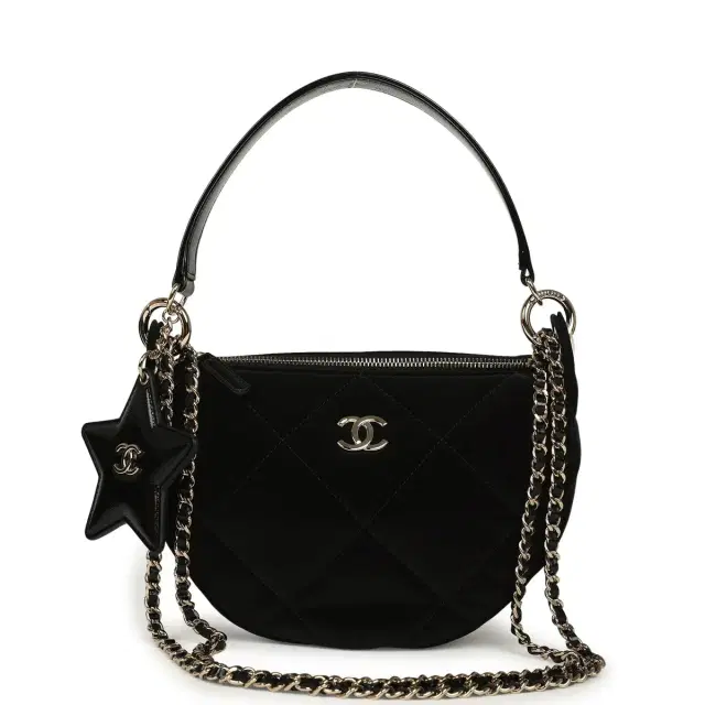 Chanel Chanel Coco Neige Clutch with Chain Black Velvet-Effect Nylon and Black Shiny Crumpled Calfskin Light Gold Hardware