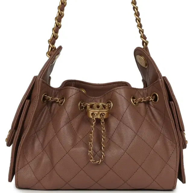 Chanel Mini 25 Hobo Bag Brown Caviar Antique Gold Hardware