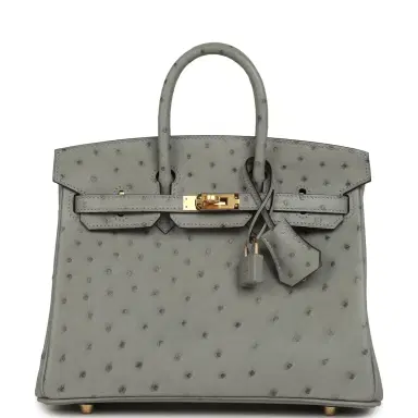 HERMÈS Hermes Birkin 25 Bleu Glacier Ostrich Gold Hardware | Thumbnail 1