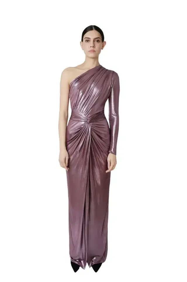 LAPOINTE Coated Jersey One Shoulder Draped Maxi Dress