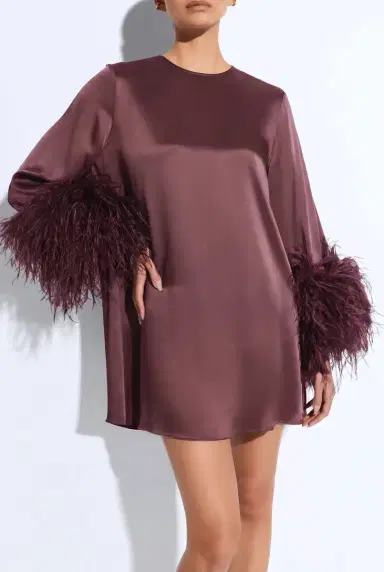 Lapointe Satin Shift Dress With Feathers | Thumbnail 3 Lapointe Satin Shift Dress With Feathers | Thumbnail 3