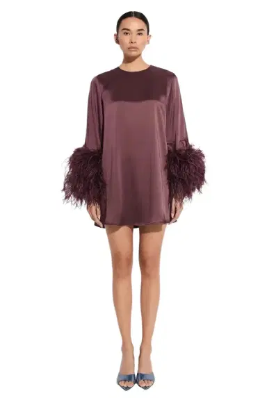 Lapointe Satin Shift Dress With Feathers | Thumbnail 1 Lapointe Satin Shift Dress With Feathers | Thumbnail 1