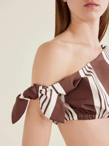 Posse Rosie One-shoulder Cropped Striped Cotton-poplin Top | Thumbnail 4