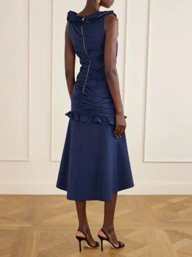 Carolina Herrera Ruched Ruffled Cotton-blend Midi Dress | Thumbnail 3 Carolina Herrera Ruched Ruffled Cotton-blend Midi Dress | Thumbnail 3