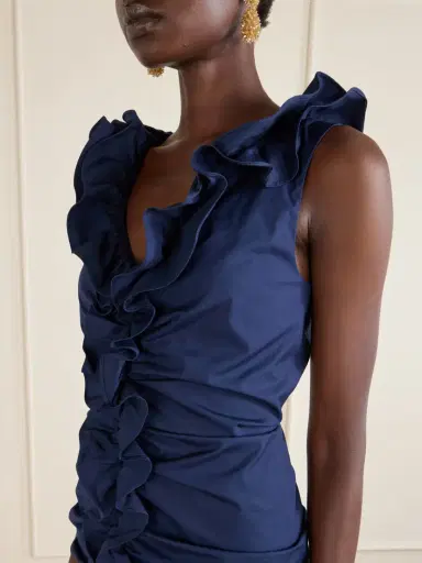 Carolina Herrera Ruched Ruffled Cotton-blend Midi Dress | Thumbnail 4 Carolina Herrera Ruched Ruffled Cotton-blend Midi Dress | Thumbnail 4