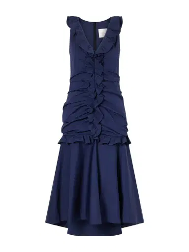 Carolina Herrera Ruched Ruffled Cotton-blend Midi Dress | Thumbnail 1 Carolina Herrera Ruched Ruffled Cotton-blend Midi Dress | Thumbnail 1